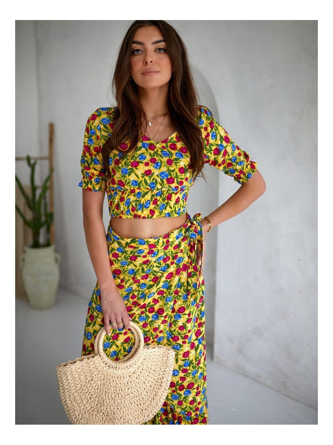 Summer set with flowers, yellow maxi blouse and skirt 3364 - Online store - Boutique